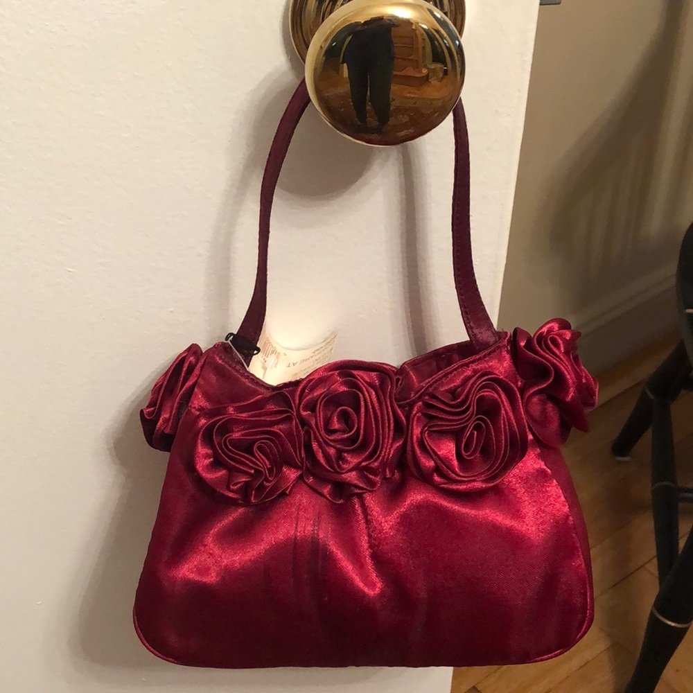 Sasha Handbags NYC satin garnet floral evening bag